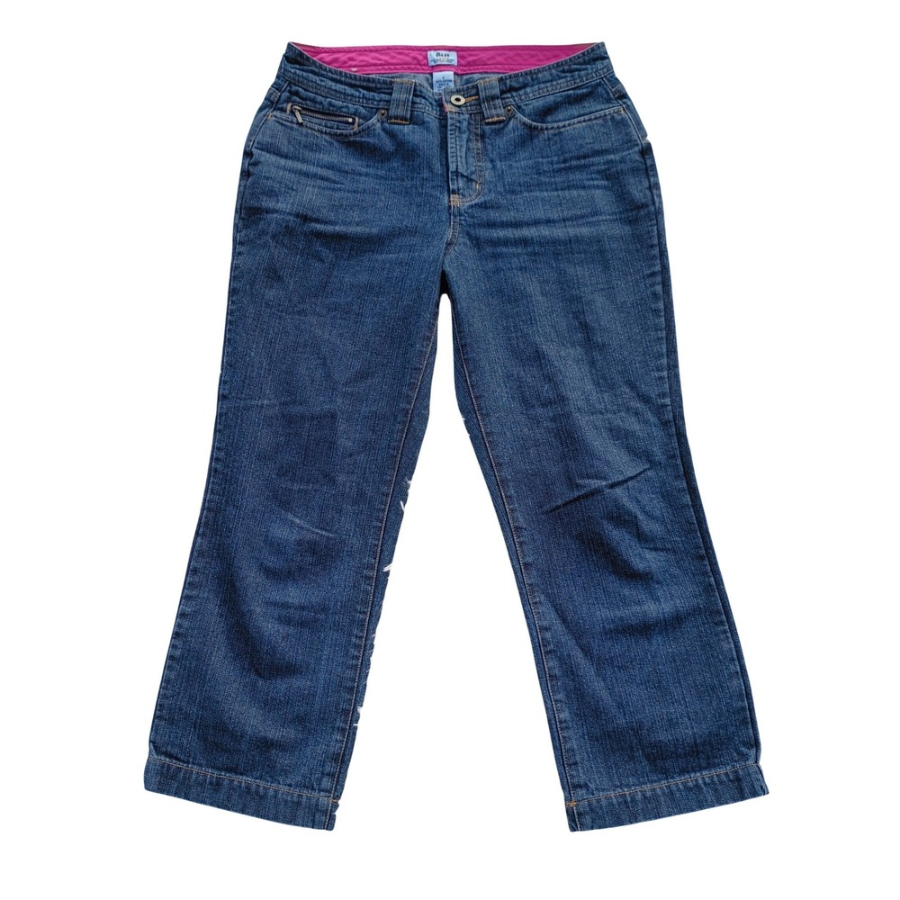 Bass Jeans Women Blue Denim Straight Leg Zip Pocket Cropped Pants Size 4